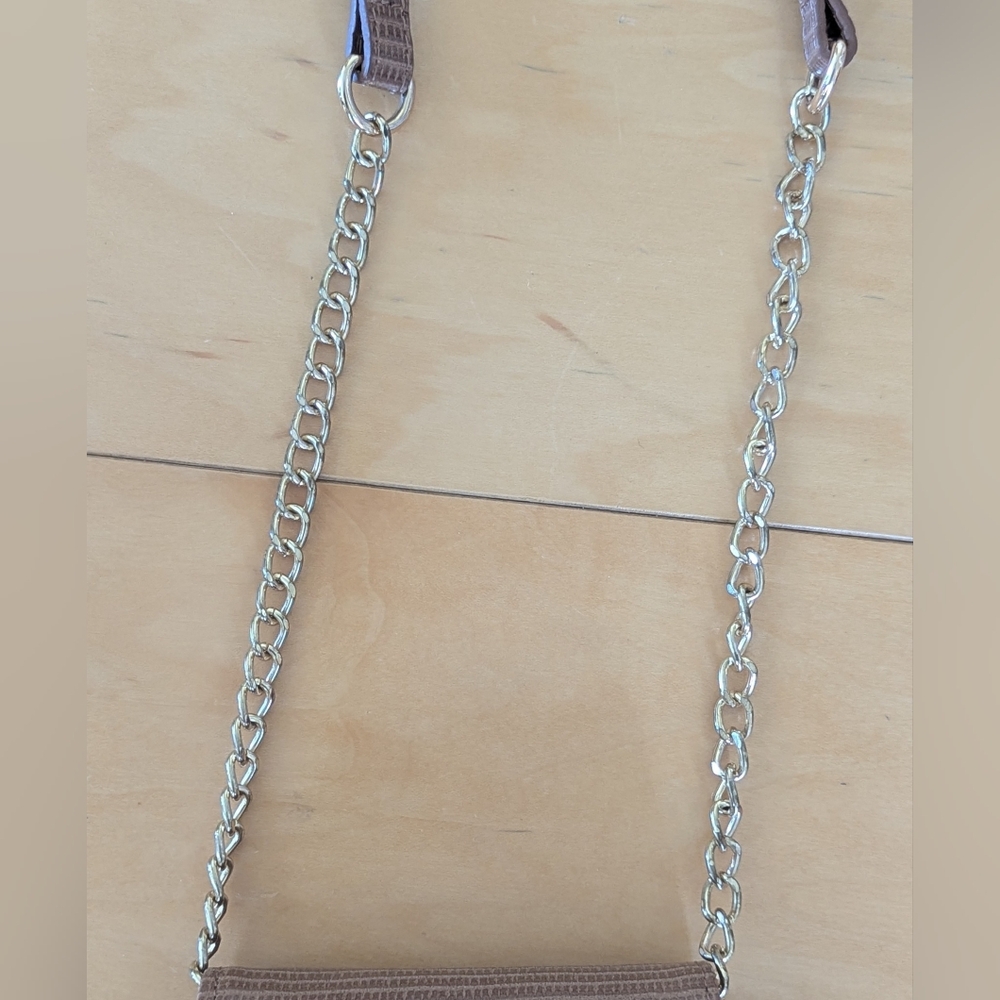 Tan Embossed Crossbody Phone Bag Gold Chain Mini Purse - Picture 7 of 11